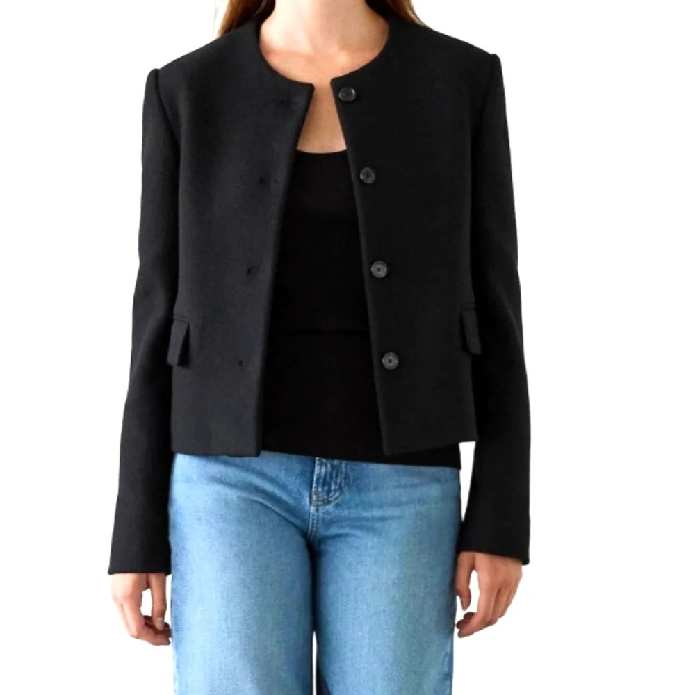 Zara dark blue Cropped Collarless Blazer
